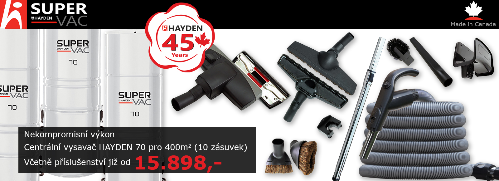 Centrální vysavač HAYDEN 70 Super Vac + Sada příslušenství pro centrální vysávání