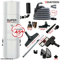 Centrální vysavač HAYDEN 70 Super Vac + Sada příslušenství pro centrální vysávání STANDARD s hadicí 9,1 m (10 ks). Centrální vysavač s celonerezovou konstrukcí, účinnou hybridní filtrací a výkonem 705 Airwatt.